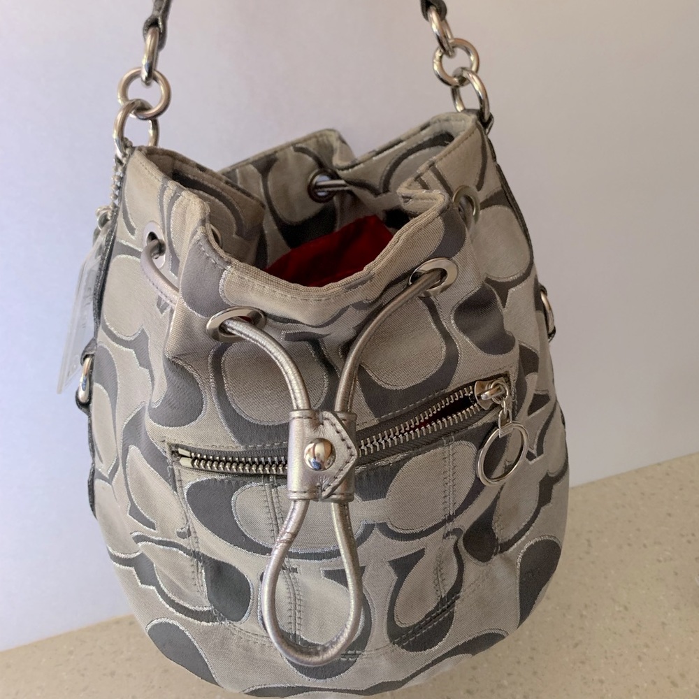 COACH gray/silver drawstring bucket purse- from Poppy Collection